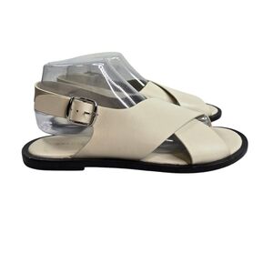 Everlane The City Crossover leather criss cross flat sandals in parchment